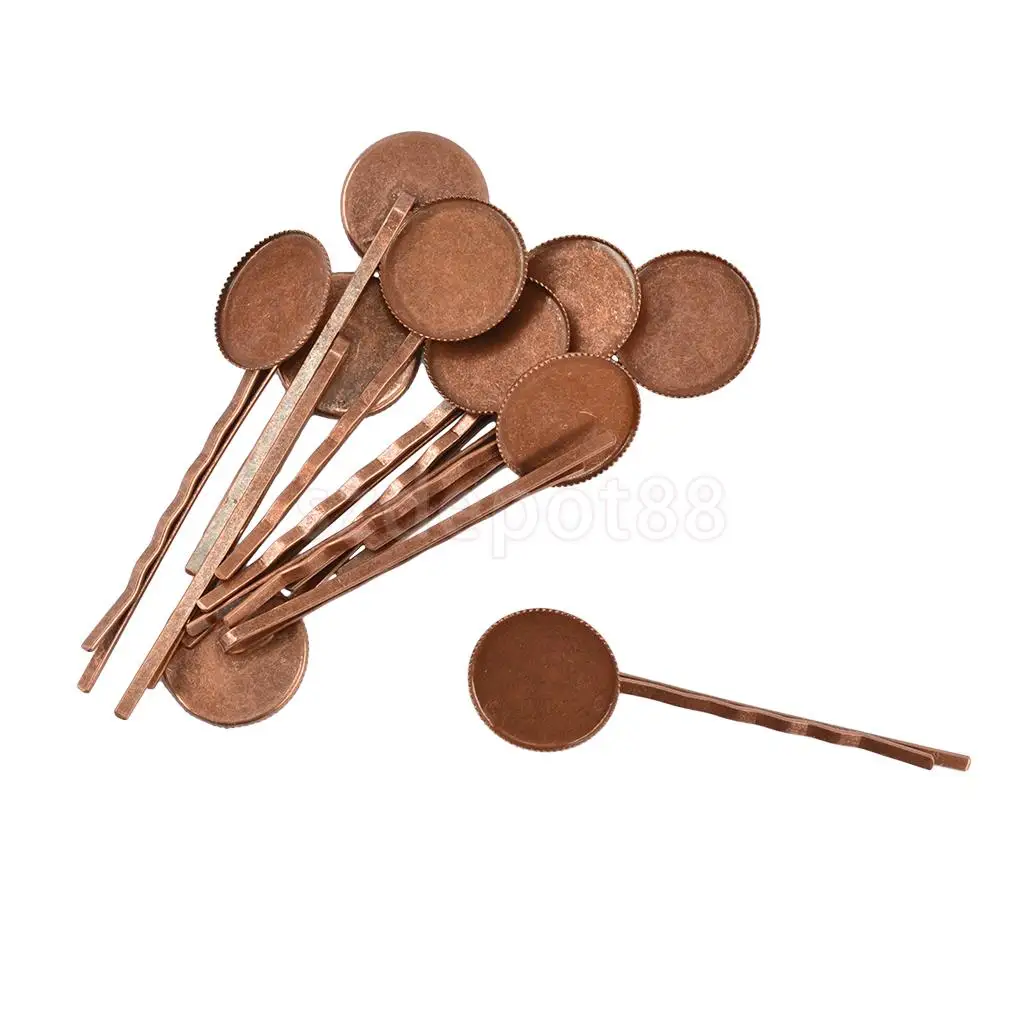 10 Pieces Vintage Brass Hair Slide with 18mm Pad Cabochon Bezel Setting Tray DIY Finding Craft 