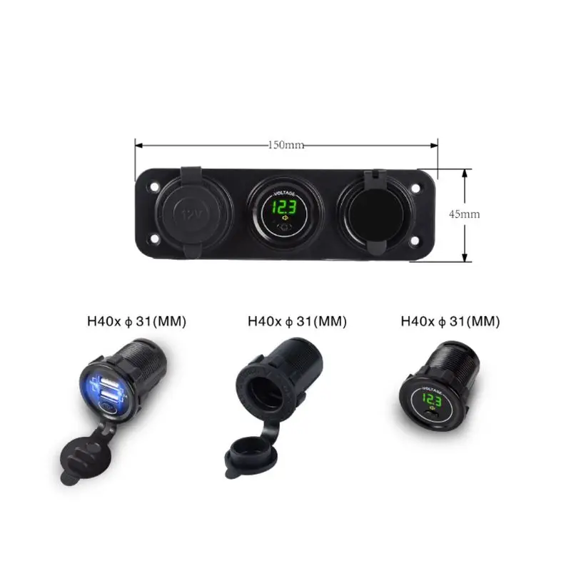 

Car Boat Truck 2 Ports USB Charger Adapter 12V Cigarette Lighter Socket LED Voltmeter With ON OFF Switch for Smartphone Tablet G