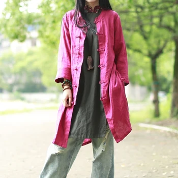 

Traditional Chinese Blouses Women Tops Mandarin Collar Long Vintage Button Shirt Three Quarter Sleeve Cotton Linen Blouses Blusa