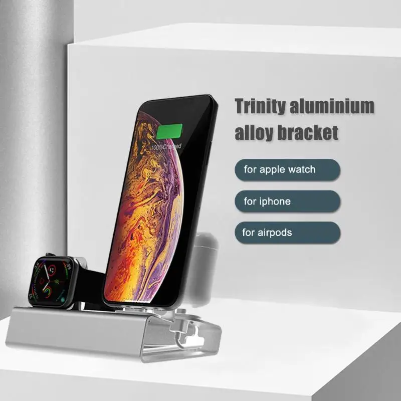 Зарядная док станция 3 в 1 подставка из сплава для Iphone X 8 7 6 Apple watch Airpods|Подставки и