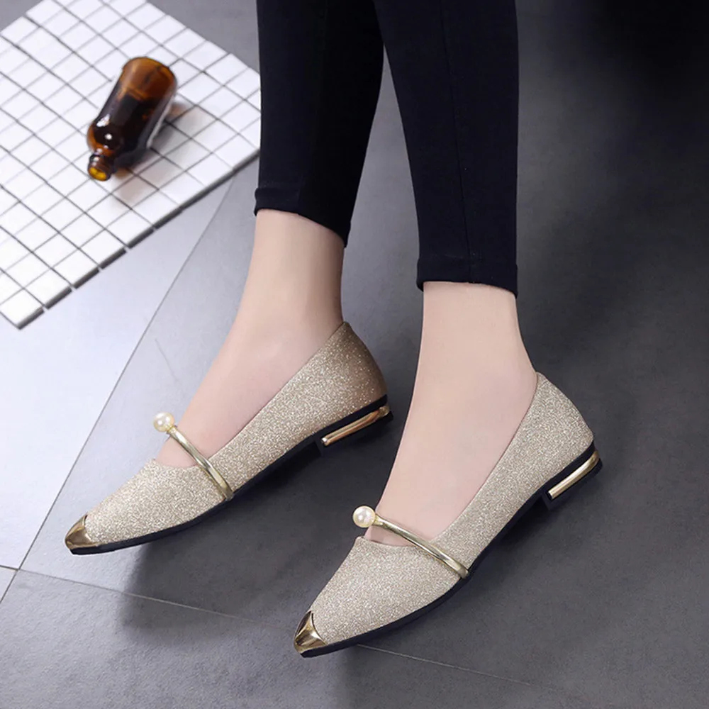 luxury flat shoes women Pointed Toe Lady shiny Shoes Casual Low Heel ...