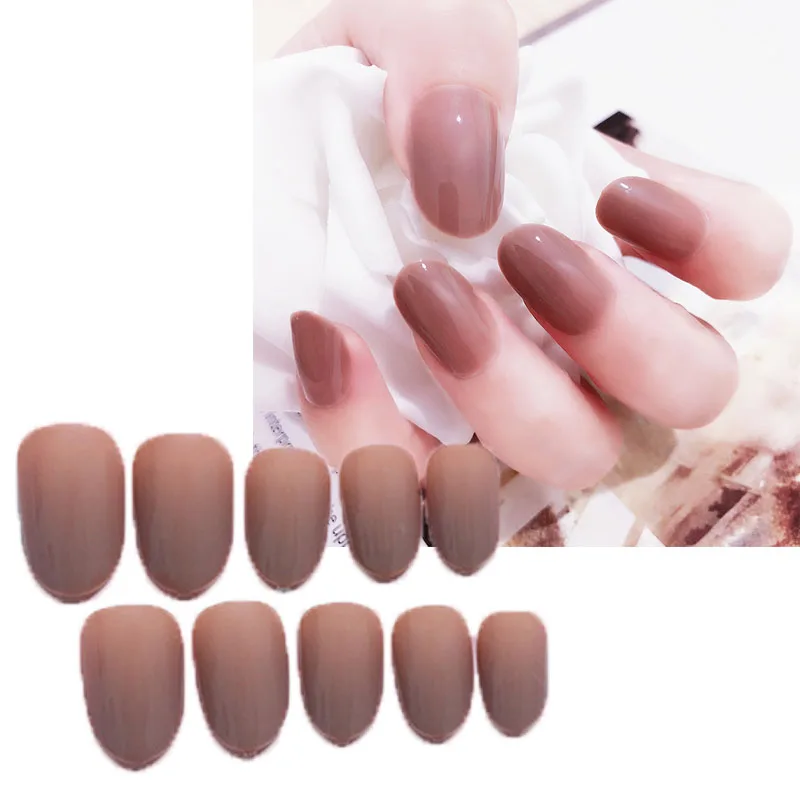 

Fake Nail Chocolate Color Brown Sweet Candy Long Round Artificial Pure Colour False Fake Nails Full Wrapped Tips 24 Pcs