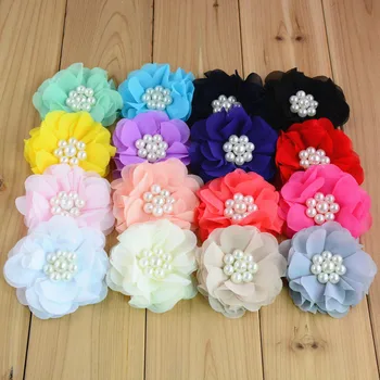 

120pcs/lot Baby Hair accessories Chiffon Flower with Pearl DIY accessories