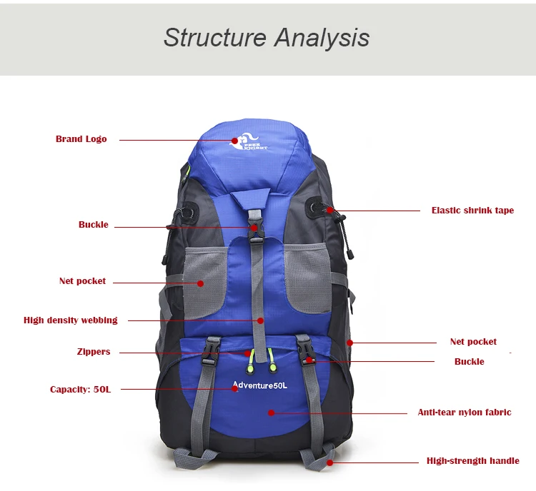 Свободный рыцарь 50л рюкзаки для походов на открытом воздухе, Водонепроницаемый Горный рюкзак для путешествий, походные сумки для походов, спортивные походные сумки