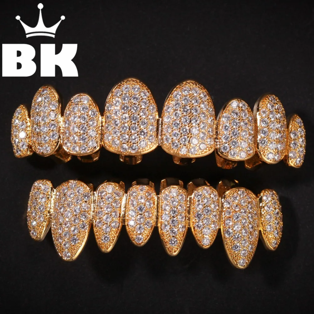 

Hip Hop Copper Bubble TeethGrillz Set Micro Paved AAA Cubic Zircon Mens Top&Bottom Grills Set With Extra Silicone
