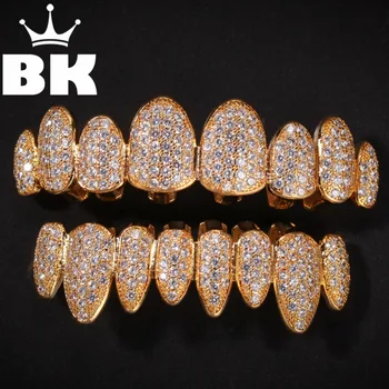 

Hip Hop Copper Bubble TeethGrillz Set Micro Paved AAA Cubic Zircon Mens Top&Bottom Grills Set With Extra Silicone