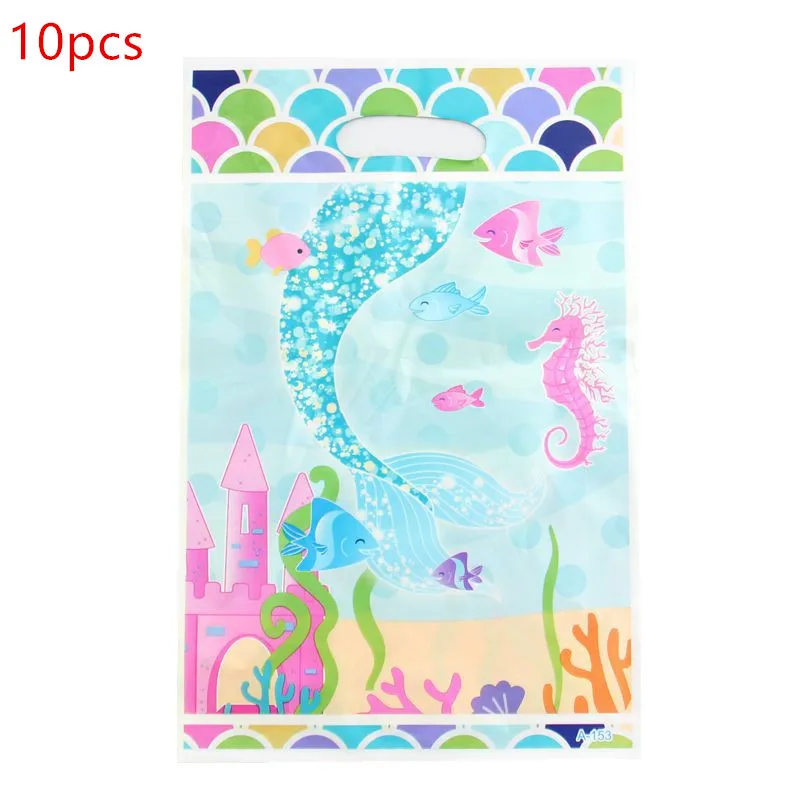 

10pcs/lot Little Mermaid Theme Party Gift Bag wedding Birthday Party Decor Plastic Candy Bag Loot Bag baby shower Party Supply