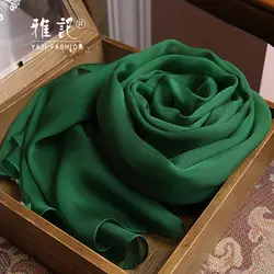 Натуральной шелк Для женщин шарф Лето 2017 г. осень-зима высокое качество шаль 200*65 см Мода темно-зеленый одноцветное Цвет Шарфы для женщин
