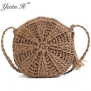 

Round Straw Woven Bag 2018 Women's Summer Fashion Shoulder Single Crosses Designer Handbags High Quality Linen Messenger Bags