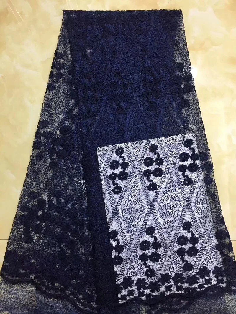 

Free shipping (5yards/pc) light African French net lace fabric with detailed embroiderey elegant navy blue tulle lace FZZ105
