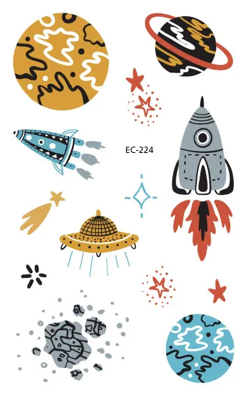 Детская космическая серия, награда, временные татуировки для мальчиков и девочек, Мультяшные астронавты, художественные татуировки, наклейки с изображением планеты, переводные тату с водой - Цвет: EC-224