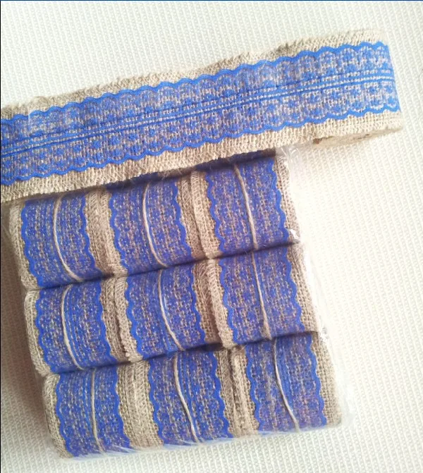 

Natural Jute Burlap Hessian Ribbon Lace Trim Tape Rustic Wedding craft / party decoration ribbon blue 60MM width