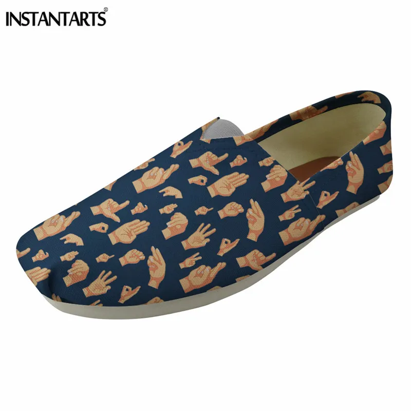 

INSTANTARTS Funny ASL Hand Sign Design Women Casual Canvas Flat Shoes Summer Slip on Loafer Shoes for Girls Student Slacker Shoe