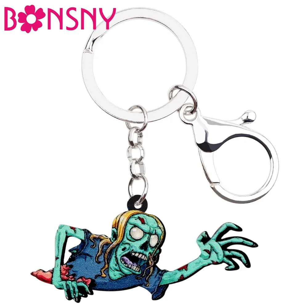 

Bonsny Acrylic Halloween Crawling Zombie Key Chain Keychain Ring Pendant Decoration Jewelry For Women Girls Teens Bag Charms New