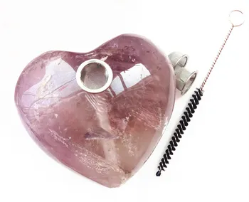 

natural amethyst crystal heart pipe purple gemstone quartz heart pipe healing with filetr and brush