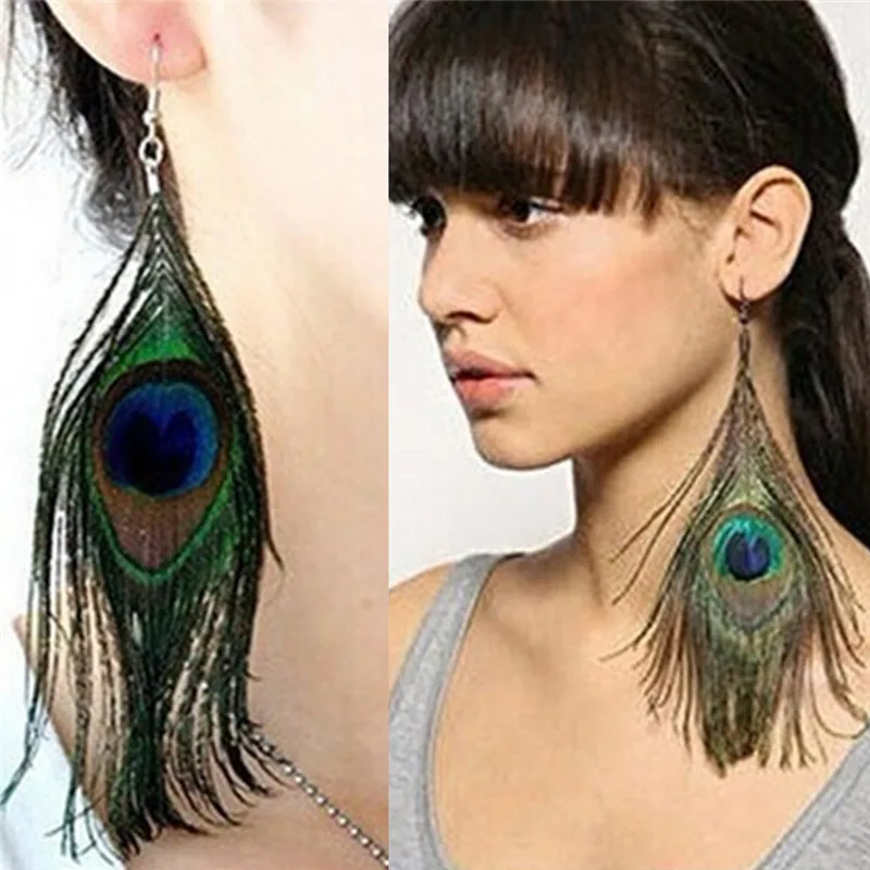 1 пара длинные висячие серьги с перьями павлина|earrings for|dropping earrings for womendrop |