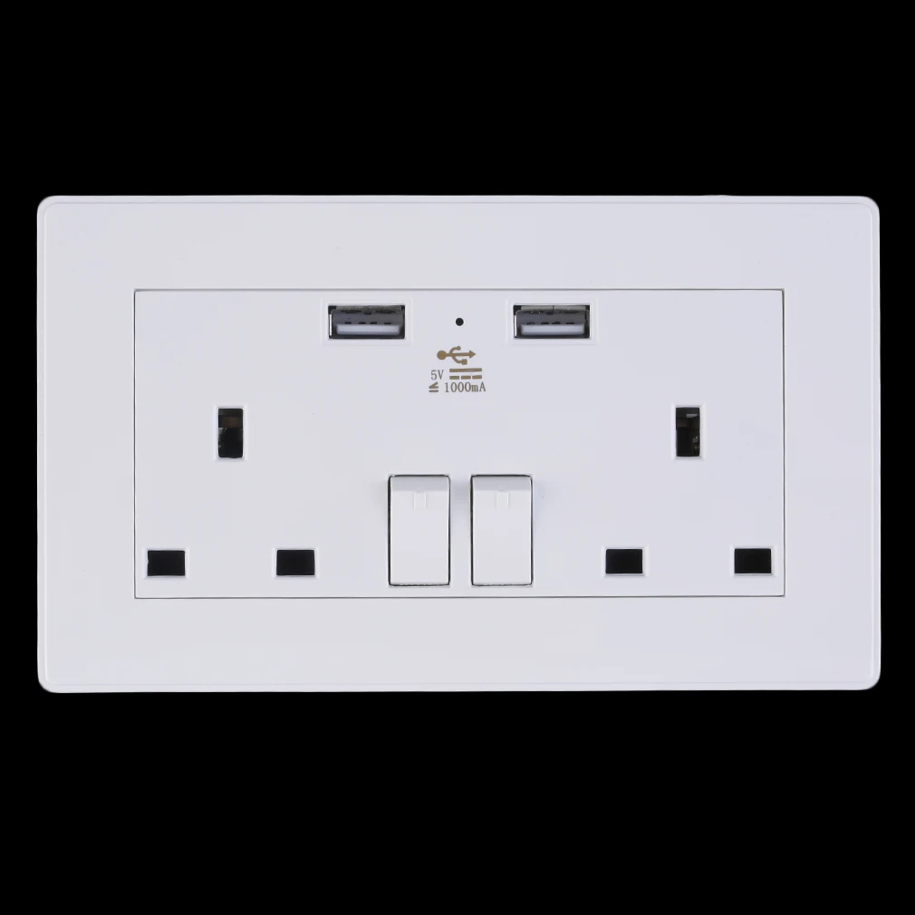 

2 Gang Wall Socket Dual USB Port Outlets Plate Panel Power Supply UK Plug