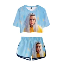 FADUN tommekawaii, 3D Billie Eilish, летний комплект из двух предметов с принтом, женская модная одежда,,, Повседневная Harajuku размера плюс