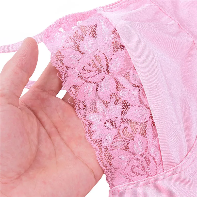 YiZYiF Sexy Men Bra Sissy Pink Gay Underwear Smooth Fabric Lace Wire-free Bra Top Adjustable Shoulder Straps Sissy Gay Male Bra