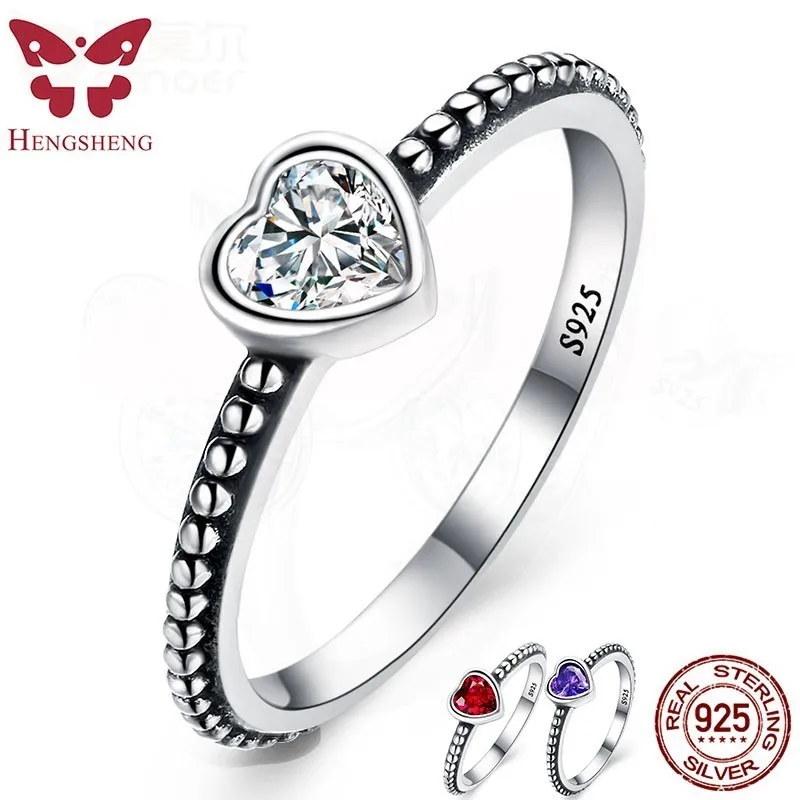

HENGSHENG Authentic 100% 925 Sterling Silver Ring For Women,3 Colors Love Heart Ring,Original Wedding Fashion Jewelry,Best Gift