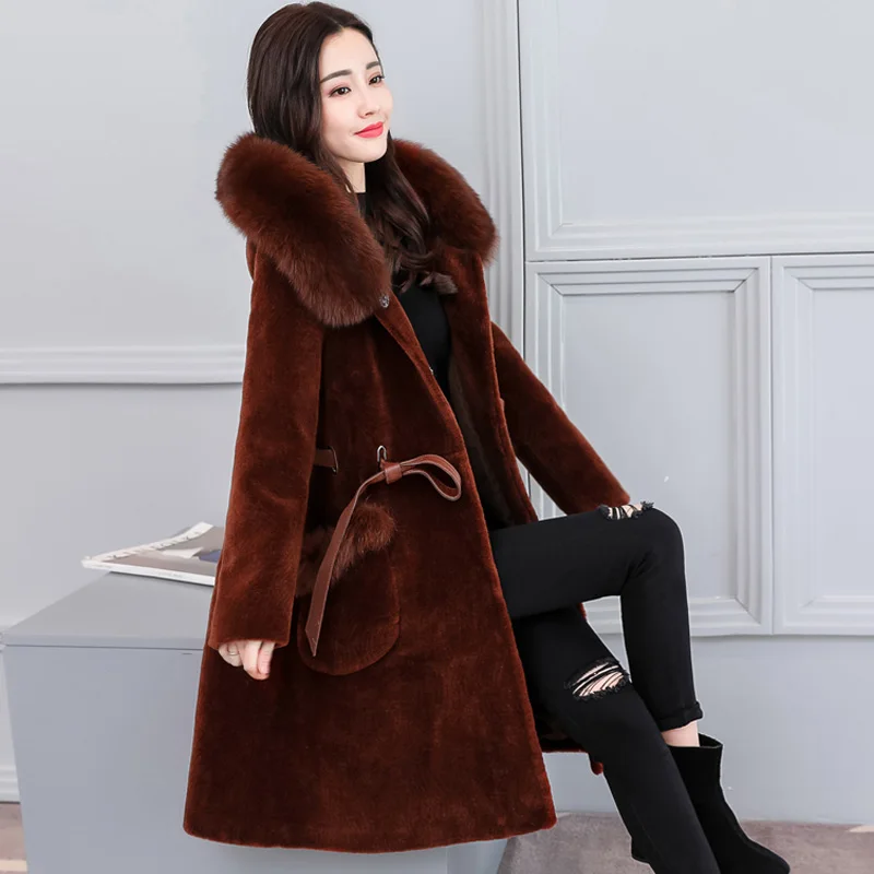 HANZANGL Women's Fur Coats Faux Fur Coat 2018 Winter Long Sleeve Fox Fur Hooded Jacket Warm Long Overcoat 4 color M-3XL