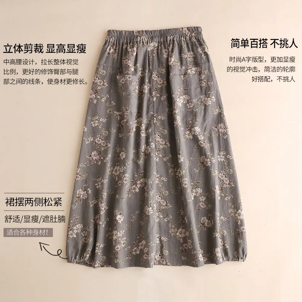 Mujeres Del Todo Elástico Lino Las De gris Vestido Cómodo Floral Faldas Oscuro fósforo Impresión Verano Marrón EqATtn