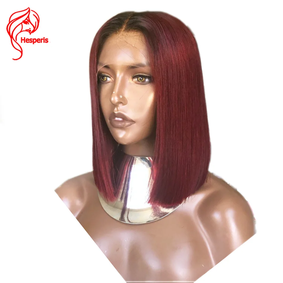 

Hesperis Ombre Lace Front Wig Short Red Human Hair Bob Wig For Women 130% Pre Plucked Brazilian Remy Hair 1b/99J Bob Lace Wigs