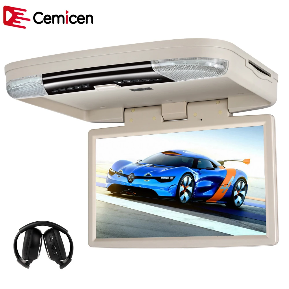 Cemicen 15.6 Inch Car Mount Monitor Roof Flip Down DVD Player HD 1080P