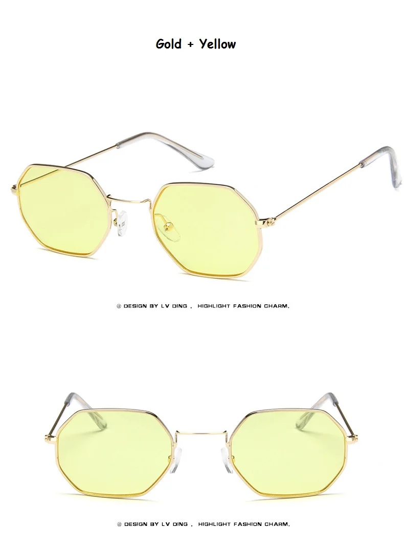 Женские солнцезащитные очки с шестигранными линзами из металла Для женщин Брендовая Дизайнерская обувь Мода без оправы, с прозрачными
