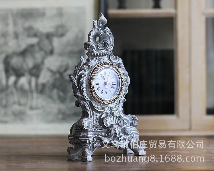 TUDA Free Shipping15X26cm Exquisited Elegant Table Clock European Classical Style Table Clock Light Grey Table Clock Home Decor