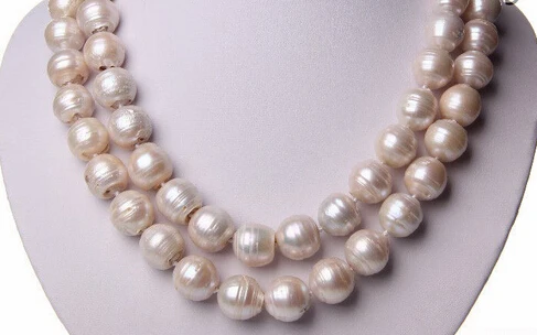 

HOT 003524 2rows big 14mm baroque white keshi reborn freshwater pearl necklace
