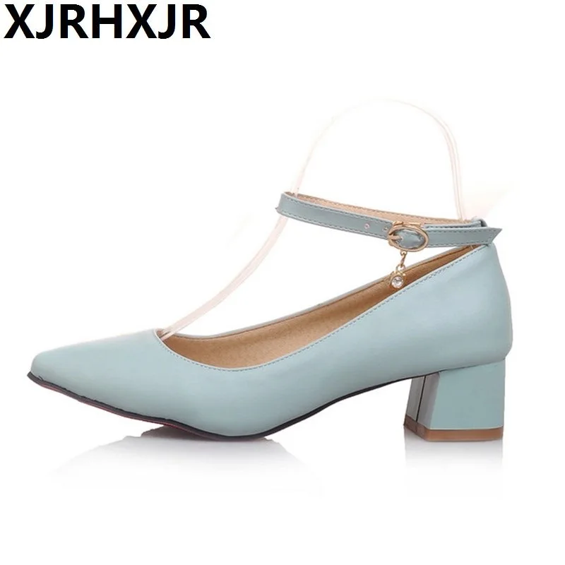 

XJRHXJR Sexy Pointed Toe Low-heel Ankle Strap Outfit All-match Single Work Shoes Women Thick Heel Fashion Casual Shoes Gladiator