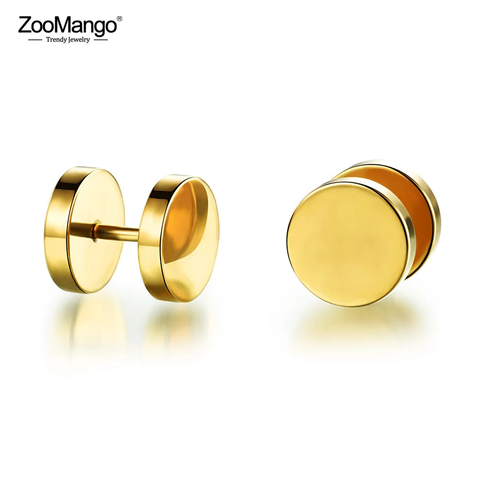 

ZooMango Punk Dumbbell Stud Earrings For Men Trendy Black/Gold/White Gold Color Stainless Steel Earrings Jewelry Brincos ZOGE299