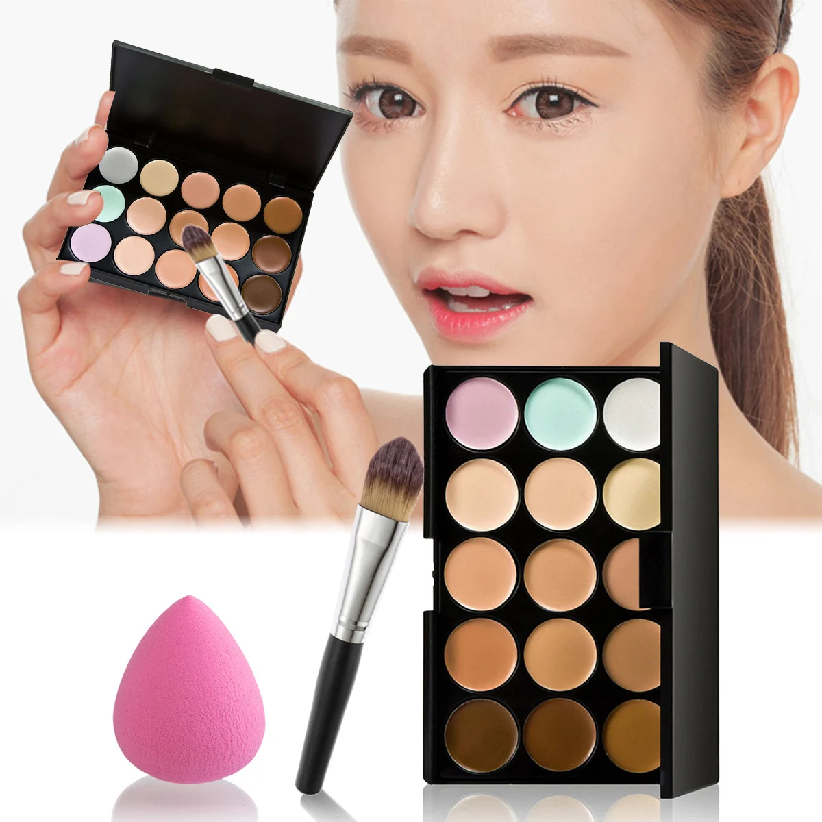 Pro 15 Color Makeup Base Foundation Concealers Face Powder Concealer