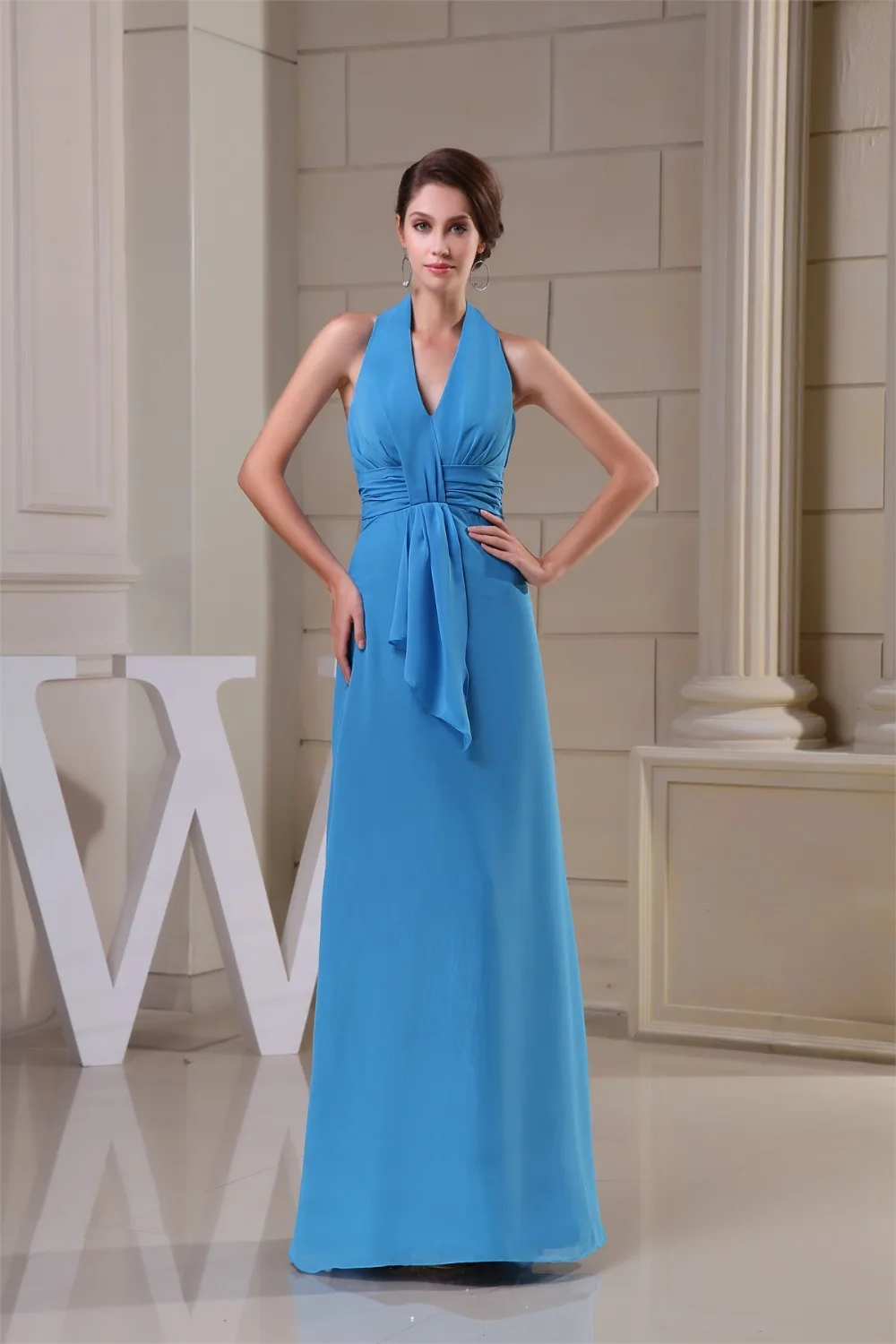 2016 New Arrive Baby Blue Chiffon Bridesmaid Dresses Floor Length Cheap Maid of Honor Dresses