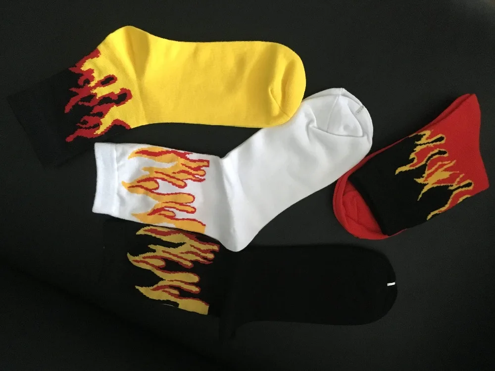 Men's Beautiful Red Flame On Fire Crew Socks-Model4