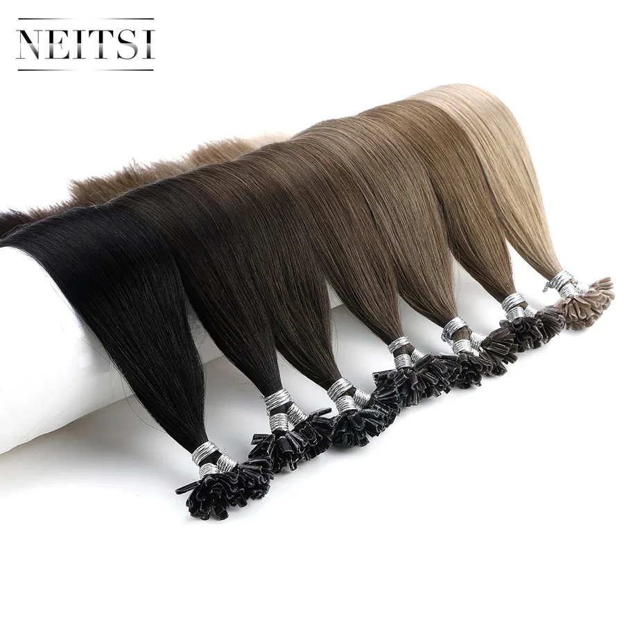 Neitsi Double Drawn Straight Remy Human Fusion Hair Nail U Tip Pre Bonded Capsules Hair Extensions 16" 20" 24" 28" 25/150/200pcs