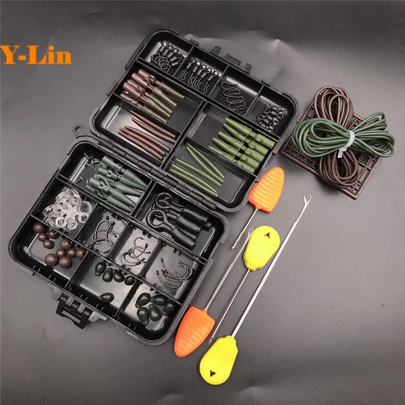 

Carp fishing Tackle box bait bend PE TEFLON hooks sleeves clip quick change beads swivels lead core silicone tube hair extender