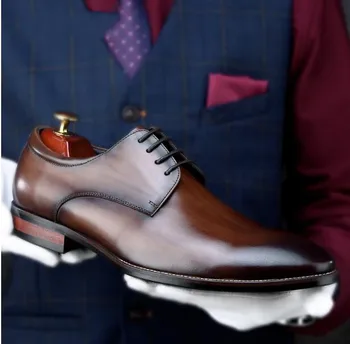 

Men Derby Shoes Pointed toe Lace up Breathable Man Dress Shoes Oxfords