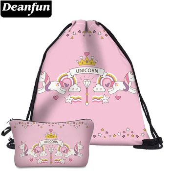 

Deanfun 2Pc Pink Unicorn Drawstring Bags 3D Printed for Girls School Storage