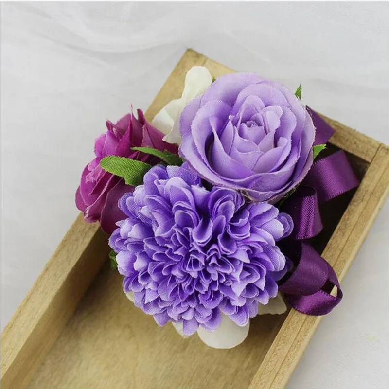 5Pcs New Light Purple Rose Corsage&Wrist Flowers Groomsman Article