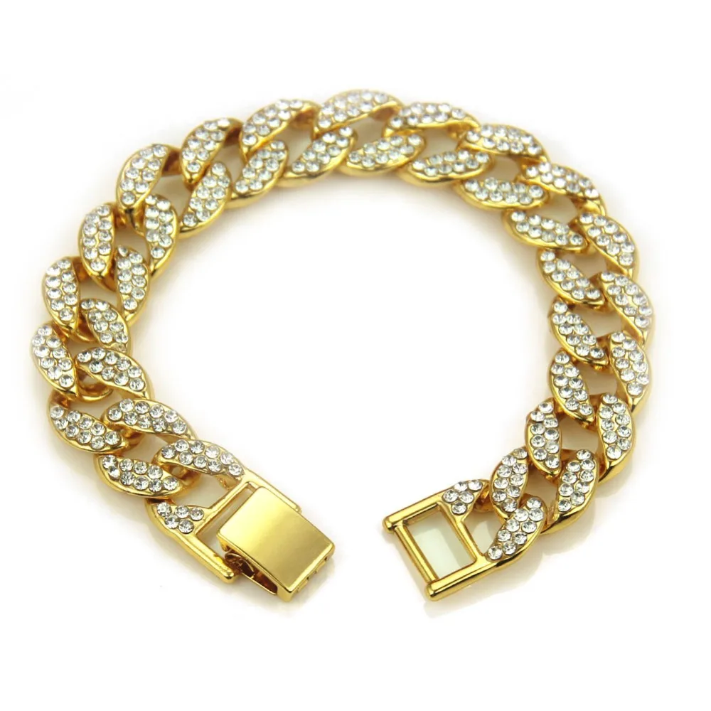 

BNRESALE Mens Hip Hop 15mm CZ Iced Out Alloy Rhinestone Miami Cuban Bracelet Jewelry for Music Rappers