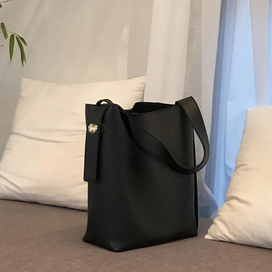 

Simple Pu Solid Color Bucket Women's Handbags Casual Leather Large-capacity Shoulder Bags Designer Bag Famous Brand Women Bags