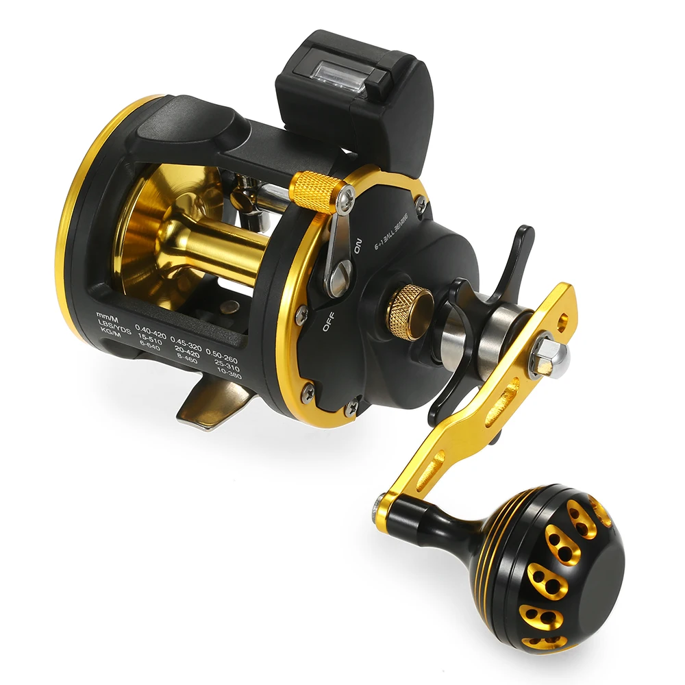 

6+1 Ball Bearing Fishing Trolling Reel with Line Counter Alarm Bell Drum Reel Fish Vessel Plate Bait Casting Wheel