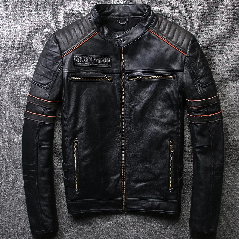 

2018 men's leather repair, short locomotive first layer leather jacket