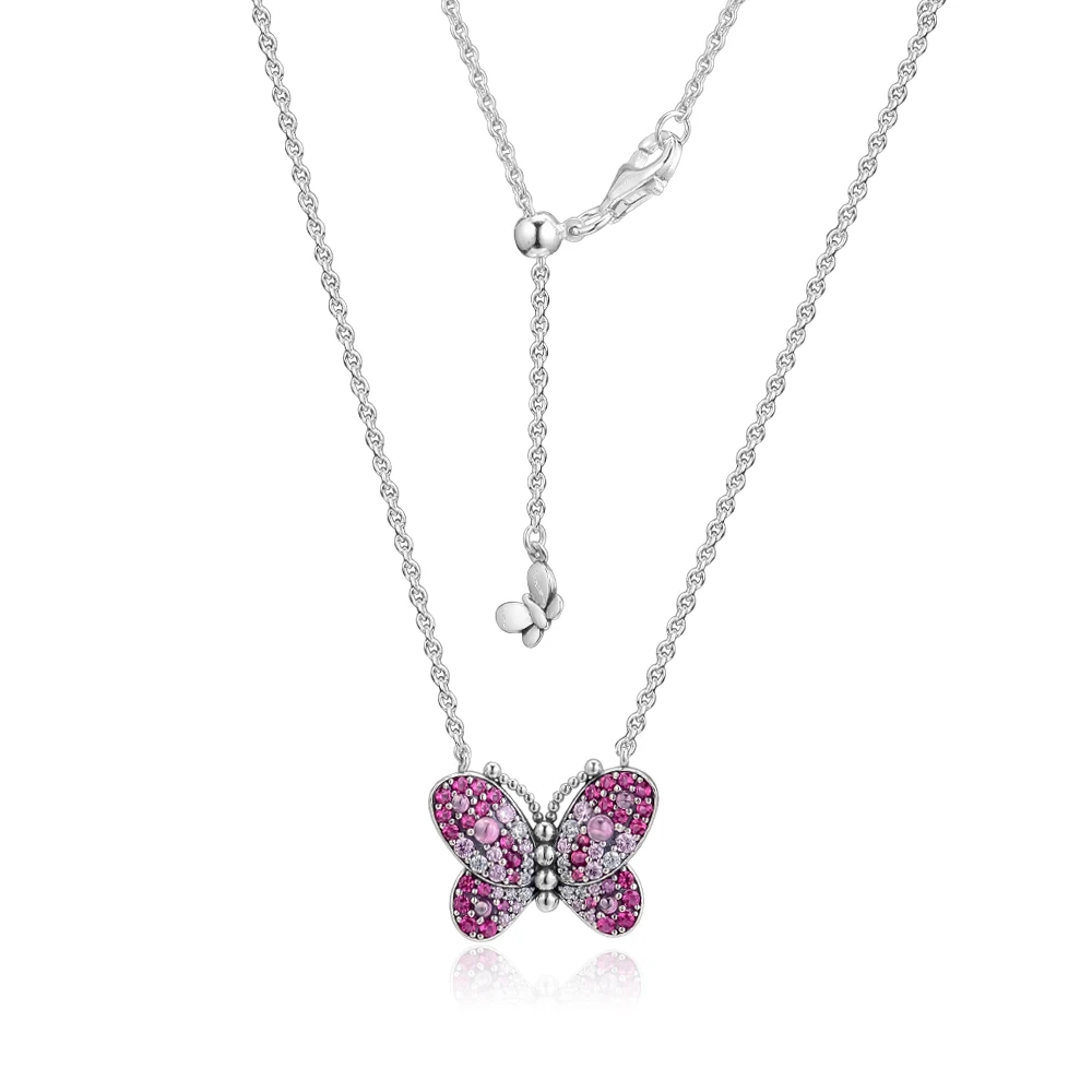 

2019 Mother's Day Gift Pink Butterfly Necklaces Pendants for women 925 sterling silver pendant necklaces fine jewelry