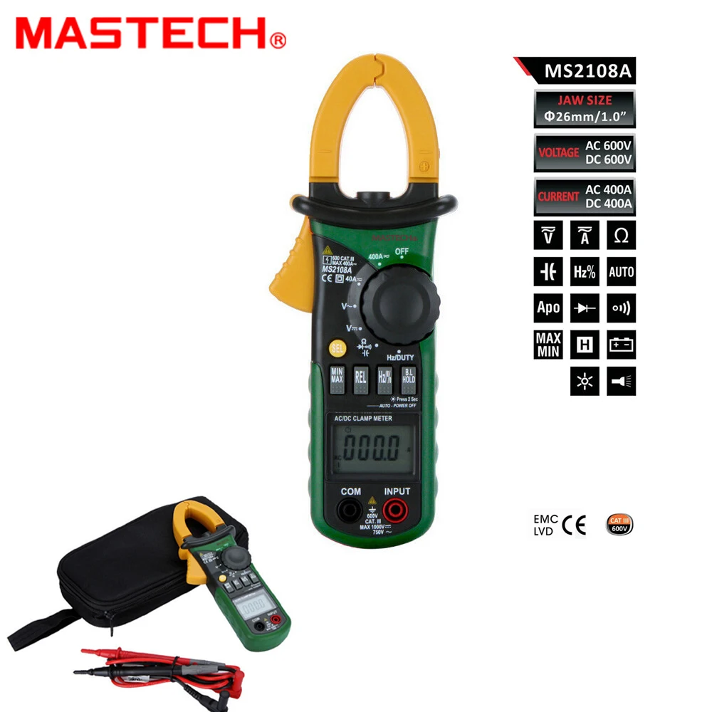 MASTECH multímetro Digital Amper medidor de pinza MS2108A actual pinza pinzas AC/DC voltaje actual condensador comprobador de resistencia - 1