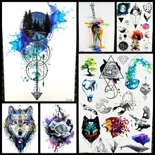 Black Diamond Geometry Owl Temporary Tattoo Sticker WOmen Fake Henna Waterproof Tattoo Decals 21 15CM Crystal