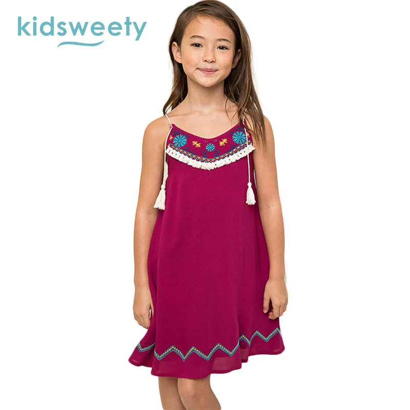 

Kidsweety Girls Dresses 2017 Summer Purple Cotton Floral Pullover Kid Backless Spaghetti Strap Backless Ethnic Girl Slip Dresses