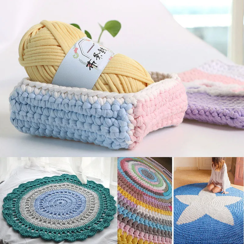 

100g/Pcs DIY Crochet Cloth Fancy Yarn Lanas Para Tejer Hand-knit Rugs Woven Thread Cotton Thick Wool Crocheted Basket Blanket